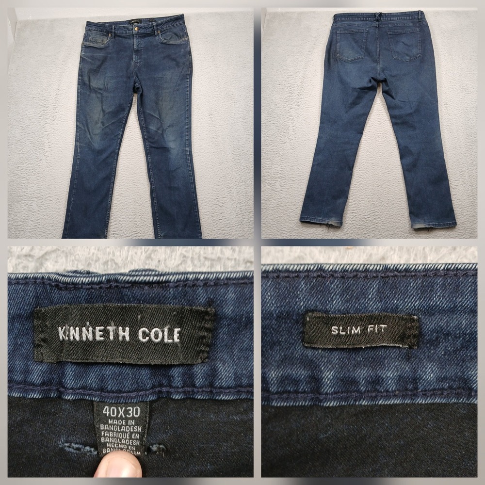 Kenneth Cole Men's Slim Fit‎ Jeans 40x30 Dark Wash Straight Denim